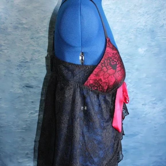 Apt. 9 Black Red Lace Crossed Back Babydoll Lingerie Size L - Picture 6 of 9